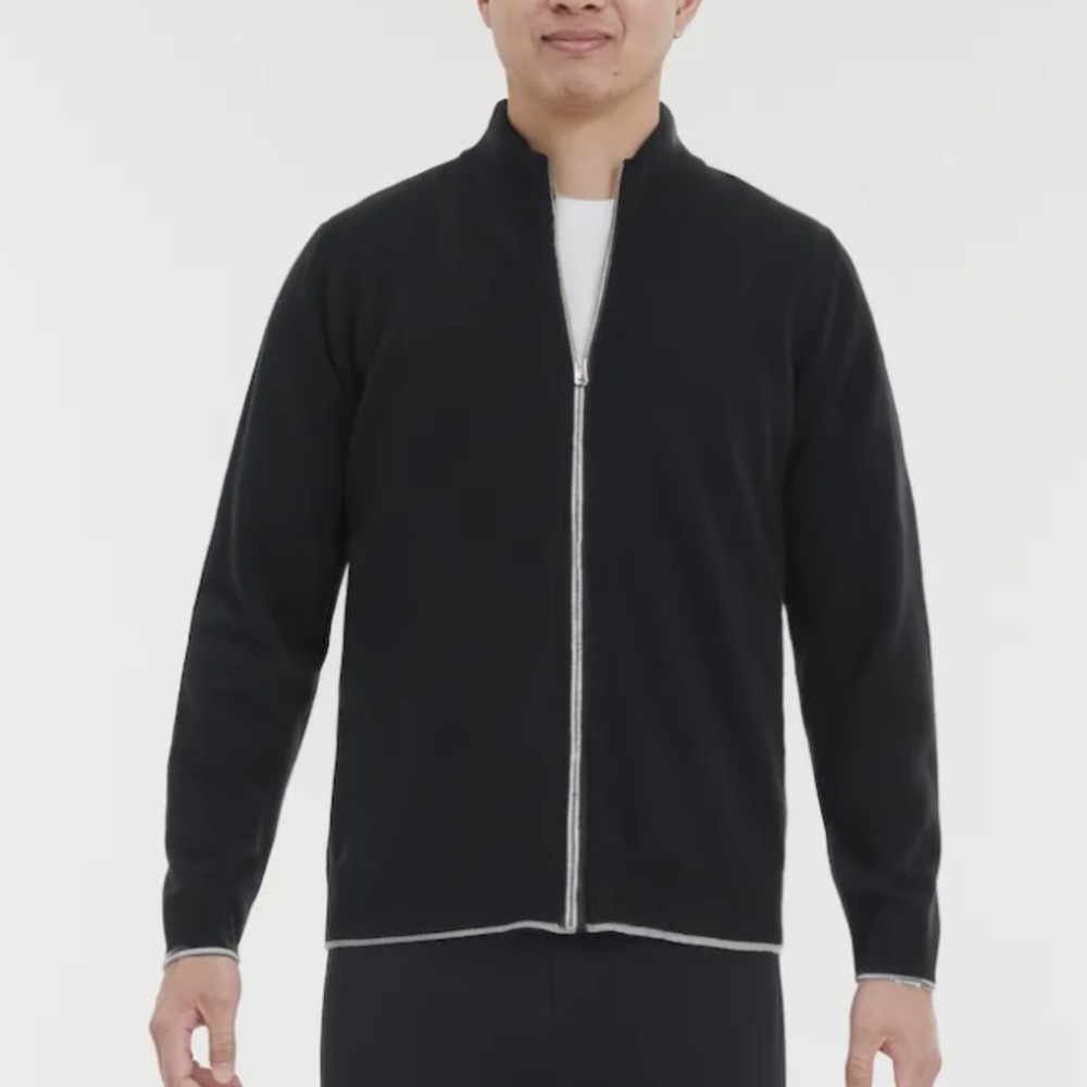 Patrick James Men's 100% Wool Black Zip-Up Sweater Cardigan
